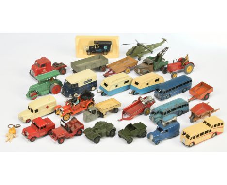 Dinky Toys Unboxed Group Of 22 To Include -&nbsp; Land Rover Trailer, Caravan, Massey Harris Tractor, Daimler "Ambulance" Plu