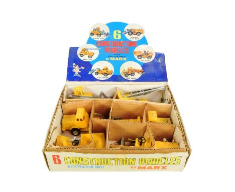 Marx Toys - vintage ex shop stock display box of Louis Marx friction powered Construction Vehicles comprising Loading Shovel,