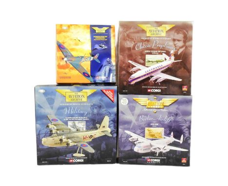 Model Planes - x4 Corgi Aviation Archive diecast model planes comprising; 1/72 scale Supermarine Spitfire, 1/144 scale Sunder