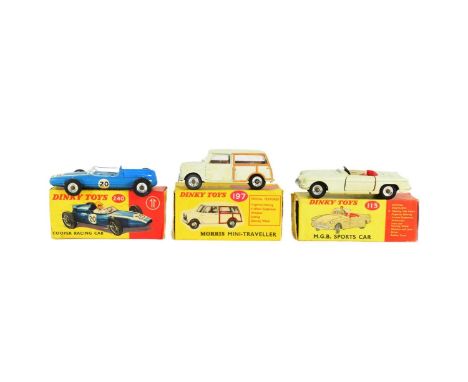 Diecast - x3 original vintage Dinky Toys boxed diecast models comprising; 197 Morris Mini Traveller, 240 Cooper Racing Car an