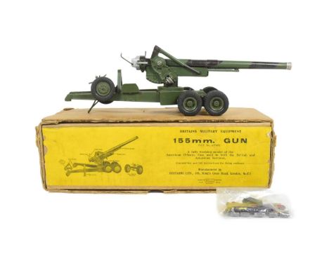 Diecast - a vintage Britains diecast military equipment model of a 155mm field gun. Appears in working order with good origin