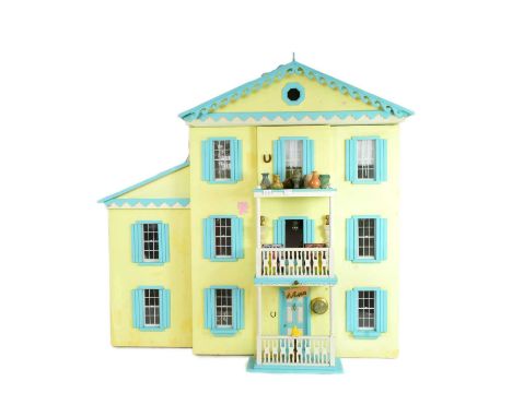 Doll House - a vintage Walmer made scratch built wooden dolls house ' Strawberry Patch '. Three story house separated into x6