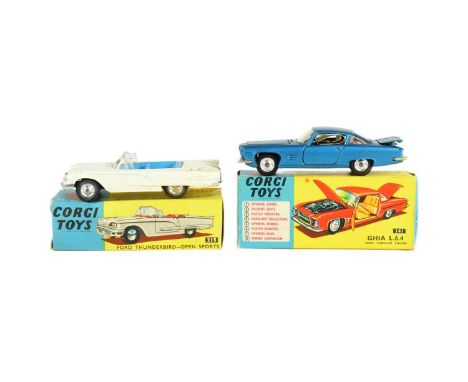 Diecast - x2 vintage Corgi Toys boxed diecast models comprising; No. 241Ghia L.6.4 with Chrysler Engine and 215 Ford Thunderb