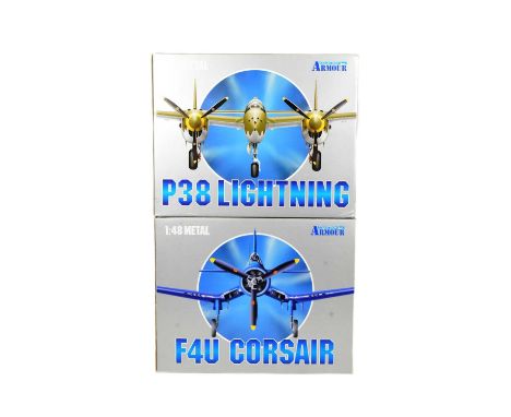 Model Planes - x2 Armour Collection 1/48 scale diecast model planes comprising P38 Lightning and F4U Corsair. Contents appear