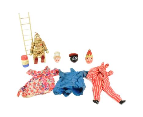 An early 20th Century Circa 1903 German Schoehut Cracker Jack with ladder, chair and barrel together with x3 Punch and Judy c