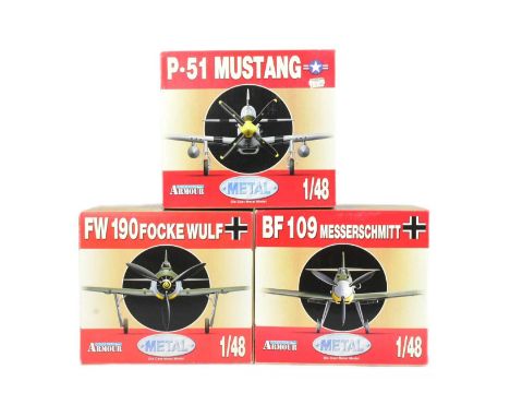 Model Planes - x3 Armour Collection 1/48 scale diecast model planes comprising; P.51 Mustang, BF109 Messerschmitt and FW190 F