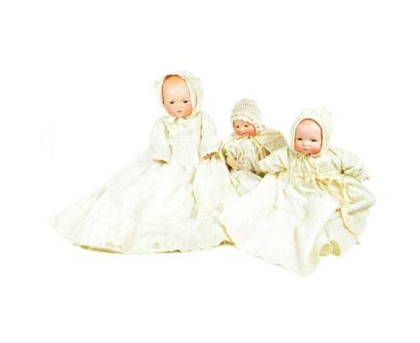 Dolls - x3 original vintage German Armand Marseille bisque headed dolls. All with blue flirty eyes and finely painted brows a