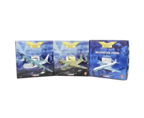 Model Planes - x3 Corgi Aviation Archive 1/144 scale diecast military model planes comprising; D.H Comet C.4 RAF Transport Co