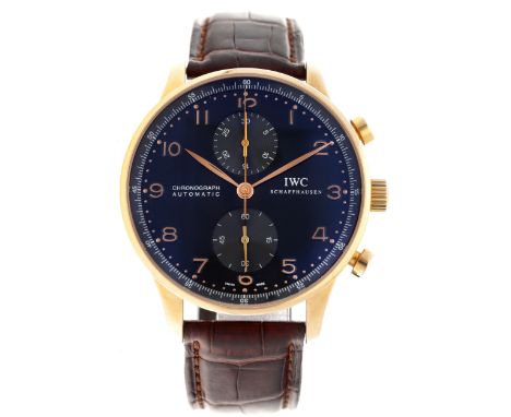 No Reserve - IWC Portuguese Chronograph 18K. 3714 - Men's watch. Case: rose gold (18K.) - strap: leather - automatic - box an