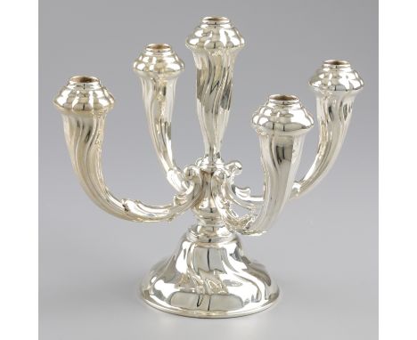 Large five-light candelabra, silver. Large five-light candelabra with 4 arms, in Rococo-style. The base is filled. Germany, S