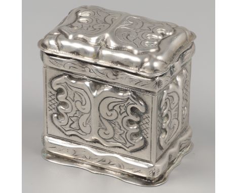 Loderein box silver. Rectangular model with embossed and engraved decorations. The Netherlands, Schoonhoven, J. Niekerk, 1977