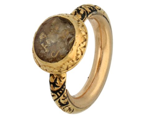 18th Century English yellow gold 'Stuart Crystal' or 'Memento Mori' ring. So called Stuart Crystal ring with Memento Mori of 
