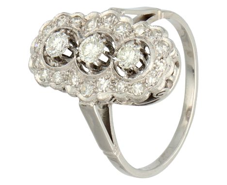 14K White gold princess ring set with approx. 0.60 ct. diamond. Set with 23 single and brilliant cut diamonds of approx. 0.60