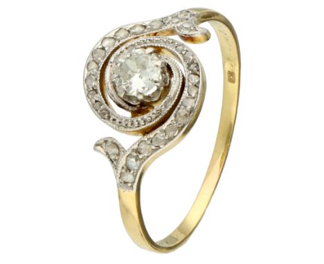 Gold/platinum tourbillon ring set with approx. 0.28 ct diamond. Set with an Old European cut diamond of approx. 0.28 ct. (SI 