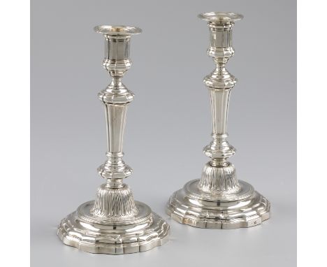 Louis XIV candlesticks (2), Paris 1751-1752, silver. Beautiful set of Louis XIV candlesticks with removable bobeches, lobed s