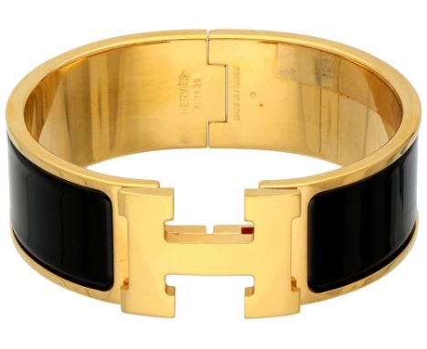 Hermès Bracelet Click H black. Gold plated bracelet with black enamel. With jewellery box and pouch, certificate and proof of