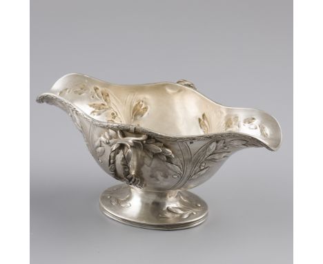 Sauce boat silver. Heavy, high-quality model richly decorated with early Art Nouveau elements. The handles and the foot are (