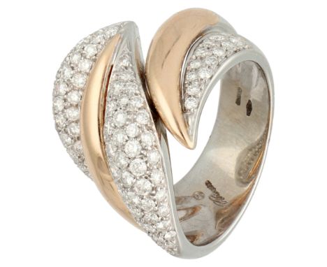 Damiani 18K bicolour gold design ring set with diamond. Set with 109 brilliant cut diamonds of approx. 1.09 ct. in total (VVS