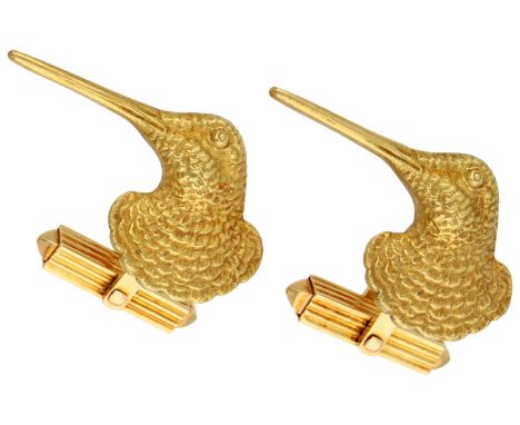 18K Yellow gold vintage godwit cufflinks. In good condition. Hallmarks: Dutch assay mark 750. Maker's mark: M anvil K? in ova