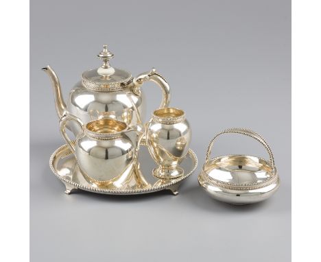 5-piece coffee set silver. Beautiful set consisting of a coffee pot, creamer, sugar bowl, spoon vase and tray. Made with conv