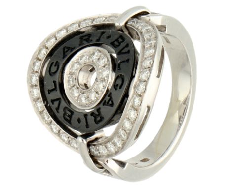 Bvlgari 18K white gold / ceramic 'Astrale' ring set with approx. 0.44 ct. diamond. Set with 44 brilliant cut diamonds of appr