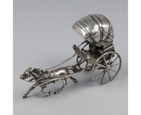 Miniature horse and carriage silver. Large model with many details. Netherlands, Haarlem, J. Weeda, second half of the 20th c