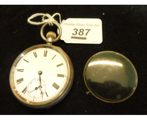 A Victorian silver pocket watch, the keyless lever platform movement signed Charles Hearn, the white enamel dial bearing roma