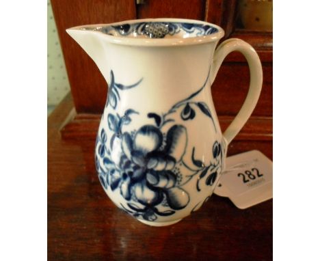 A First Period Worcester sparrow beak jug, late 18th century, in the underglaze blue 'Mansfield' pattern, grooved handle, ope