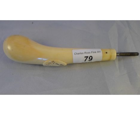 A late 19th century ivory walking stick handle, having applied lozenge decoration, 14.5cm