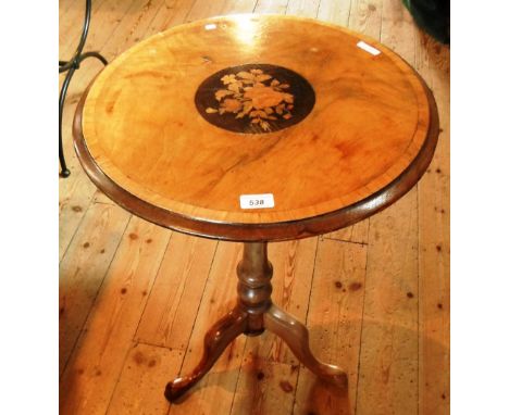 An inlaid tripod wine table, 70cm tall