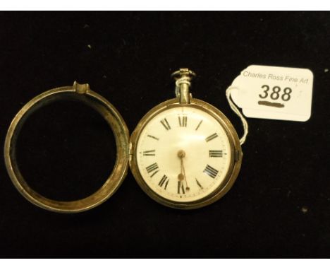 A pair cased English silver watch, fusee movement, white enamel dial with roman numerals, the case date London 1806