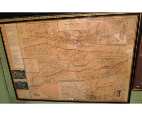 A large Ordnance Survey map of Hadrian's Wall, circa 1963, glazed in an ebonised gilt frame, 79cm x 106cm