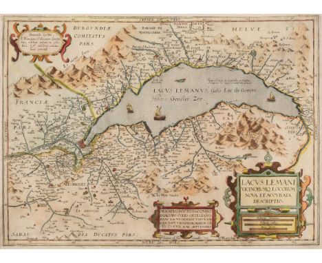 * Switzerland. Le Clerc (Jean), Lacus Lemani Vicinorumq Locorum Nova et Accuraia Descriptio, Paris, 1619, hand-coloured map o