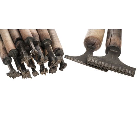 * Decorative finishing tools. 41 brass decorative finishing tools, comprising 26 centre and few corner tools, makers include 