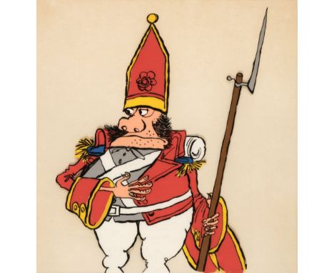 AR * Searle (Ronald, 1920-2011). Soldier, circa 1974, colour celluloid, depicting a soldier holding a long wooden stick with 