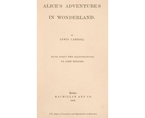 Dodgson (Charles Luttwidge, "Lewis Carroll"). Alice's Adventures in Wonderland, 2nd (first published) edition, London: Macmil
