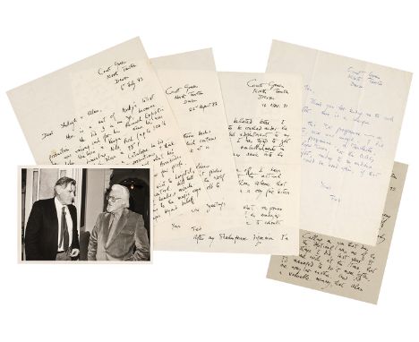 Hughes (Ted, 1930-1998). A group of seven autograph manuscript letters from Ted Hughes to Alan Hancox (the last letter writte