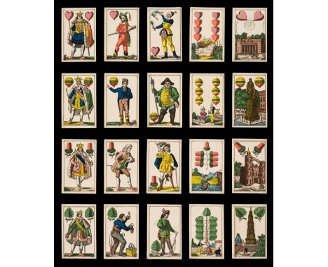 * German playing cards. Berlin monuments, Stralsund: Ludwig v.d. Osten, circa 1870, a complete deck of 36 stencil coloured en