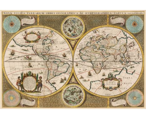 * World. Hondius ( Jodocus &amp; Marriette, Pierre), Nova Totius Terrarum Orbis Geographica ac Hydpographica (sic) Tabula auc