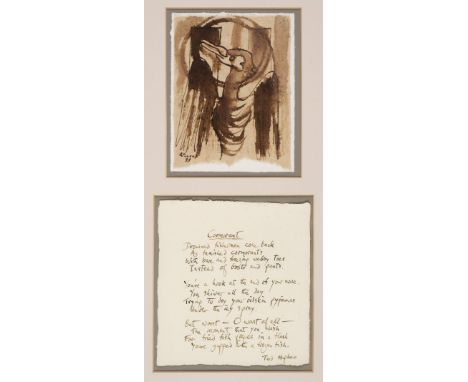 * Hughes (Ted, 1930-1998). Cormorant, 1998, autograph manuscript poem entitled Cormorant by Ted Hughes, handwritten in ink on