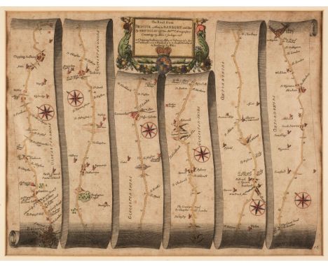 * Ogilby (John). The Road from Bristol co. Glouc. to Banbury com. Oxon. circa 1698, hand-coloured engraved strip road map, so