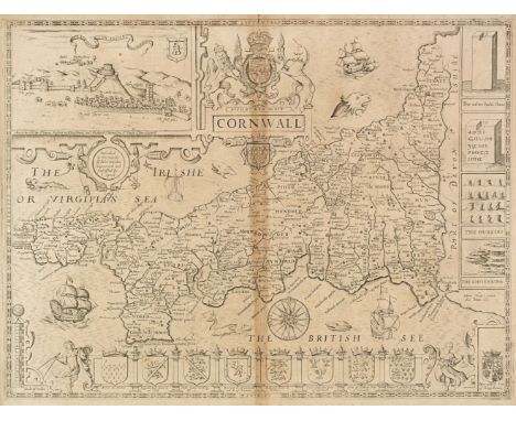 * Cornwall. Speed (John &amp; Norden John), Cornwall, Thomas Bassett &amp; Richard Chiswell [1676], uncoloured engraved map, 