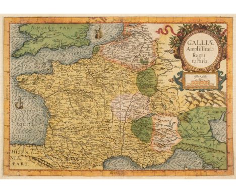 * France. De Jode (Gerard), Galliae Amplissimi Regni Tabula [1593], engraved map with contemporary hand-colouring, large flor