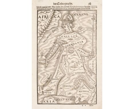 Europe. Munster (Sebastian), Allegorical Map of Europe, Basel, circa 1598, uncoloured allegorical woodblock map of Europe, sl