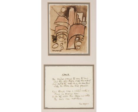 * Hughes (Ted, 1930-1998). Wreck, 1998, autograph manuscript poem entitled Wreck by Ted Hughes, handwritten in ink on handmad