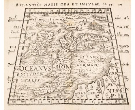 British Isles. Honter (Johannes), Atlantici Maris ora et Insulae, Basle [1576], uncoloured Ptolemaic map on a trapezoidal pro