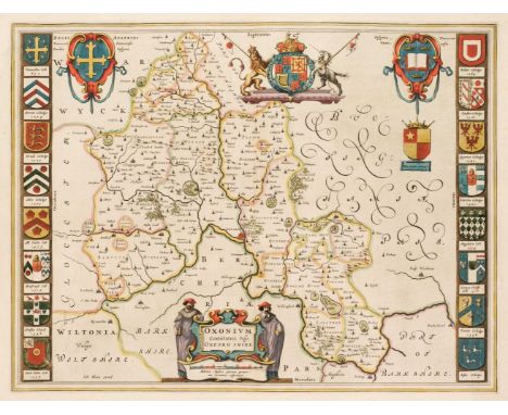 Oxfordshire. Blaeu (Johannes), Oxonium Comitatus vulgo Oxford Shire, Amsterdam, circa 1646, engraved map with contemporary ou
