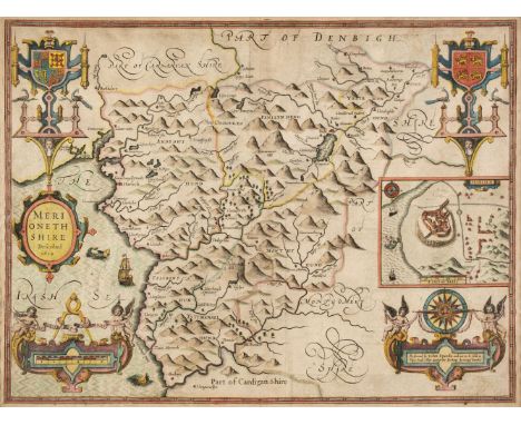 * Merionethshire. Speed (John), Merionethshire, Described, George Humble, circa 1627, hand-coloured engraved map, large strap