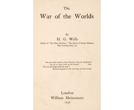 Wells (H.G.) The War of the Worlds, 1st edition, 1st issue, London: William Heinemann, 1898, first issue with 16 pp. advertis