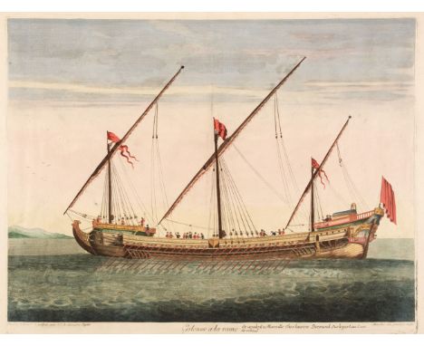 * Marine. Sbonski de Passebon (Henri ), Galeasse a la rame, Laurent Bremond, Marseille, circa 1700, hand-coloured engraving b